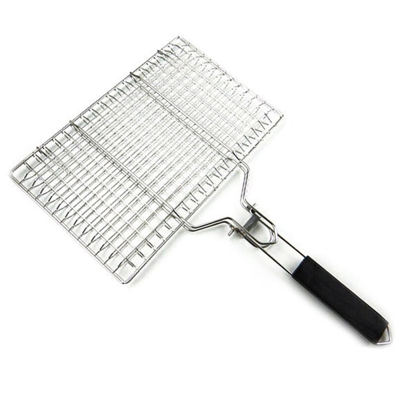 Opvouwbare Draagbare 304 Rvs Bbq Grill Mand Afneembare Handgreep Voor Vis Groenten Garnalen