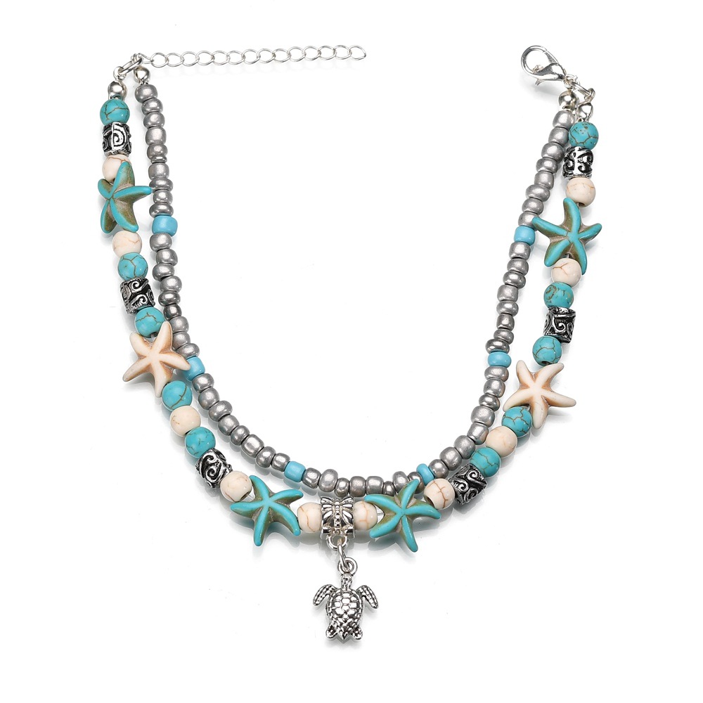 Tobilleras de playa Boho para mujer, pulsera de tobillo de elefante, cadena multicapa, joyería de pie, concha de tortuga, estrella de mar, árbol de la vida, Verano