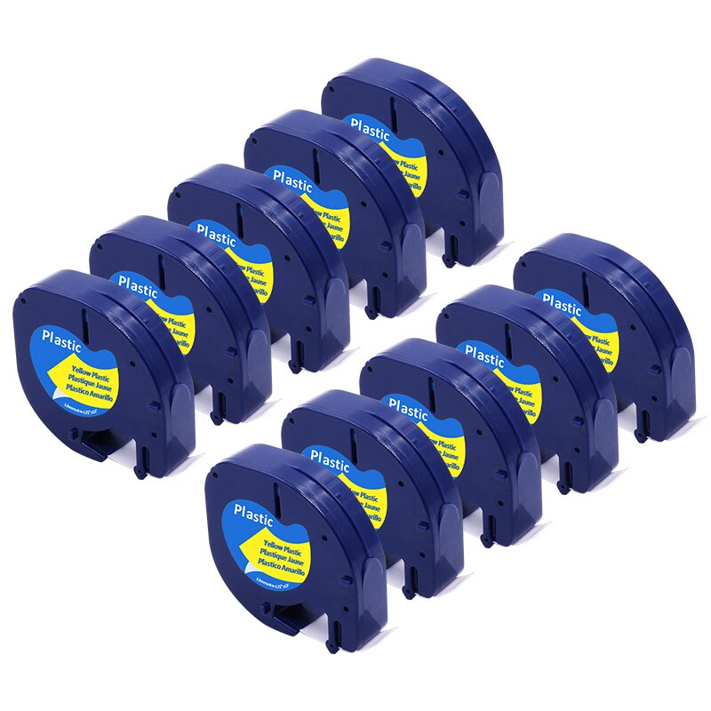 Cintas de etiquetas para Dymo LetraTag LT, 91200, 91330, 10697, 91220, 59421, S0721510, color negro sobre blanco, paquete de 10 Uds.: A91202