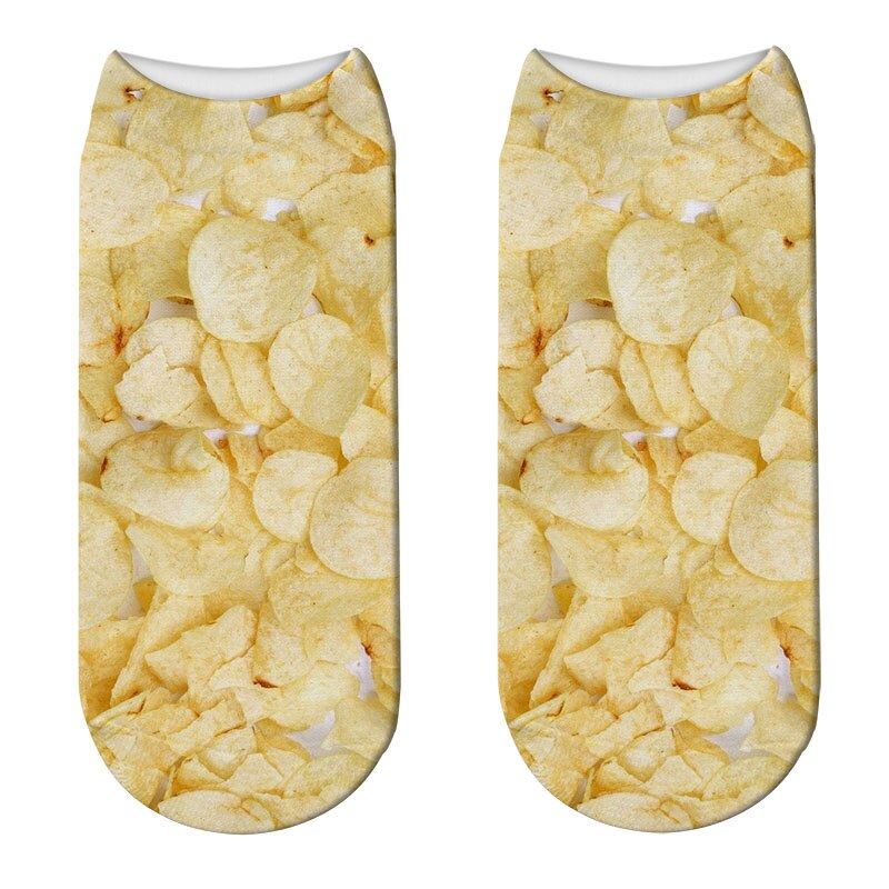 nourriture frites imprimer 3D chaussettes femmes Kawaii drôle pop-corn chaussettes courtes Licorne enfants filles mignon pommes de terre Chips Calcetines chaussette