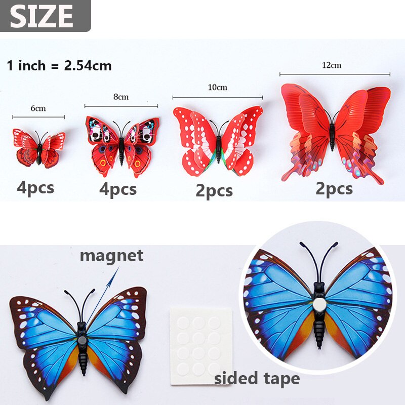 12 pièces/lot multicolore papillon Stickers muraux Double couche 3D bricolage papillons Stickers muraux pour décor à la maison salon