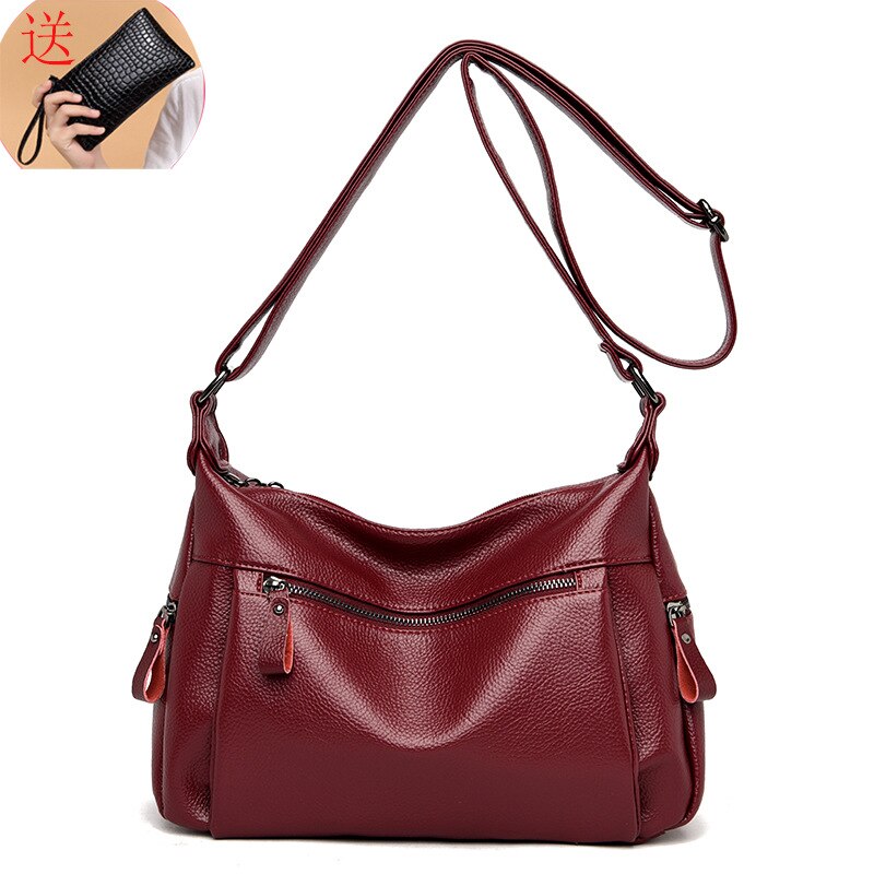 Doudou borsa a tracolla per il tempo libero coreana per donna 2020 nuova borsa in morbida pelle per donne di mezza età e vecchie: Wine Red Gift Bag