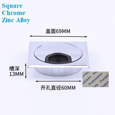 2Pcs Zinc Alloy Plastic Square Diamond Oval Shape 60mm PC Desktop Table Grommet Cable Outlet Tidy Wire Hole Cover: Chrome Square