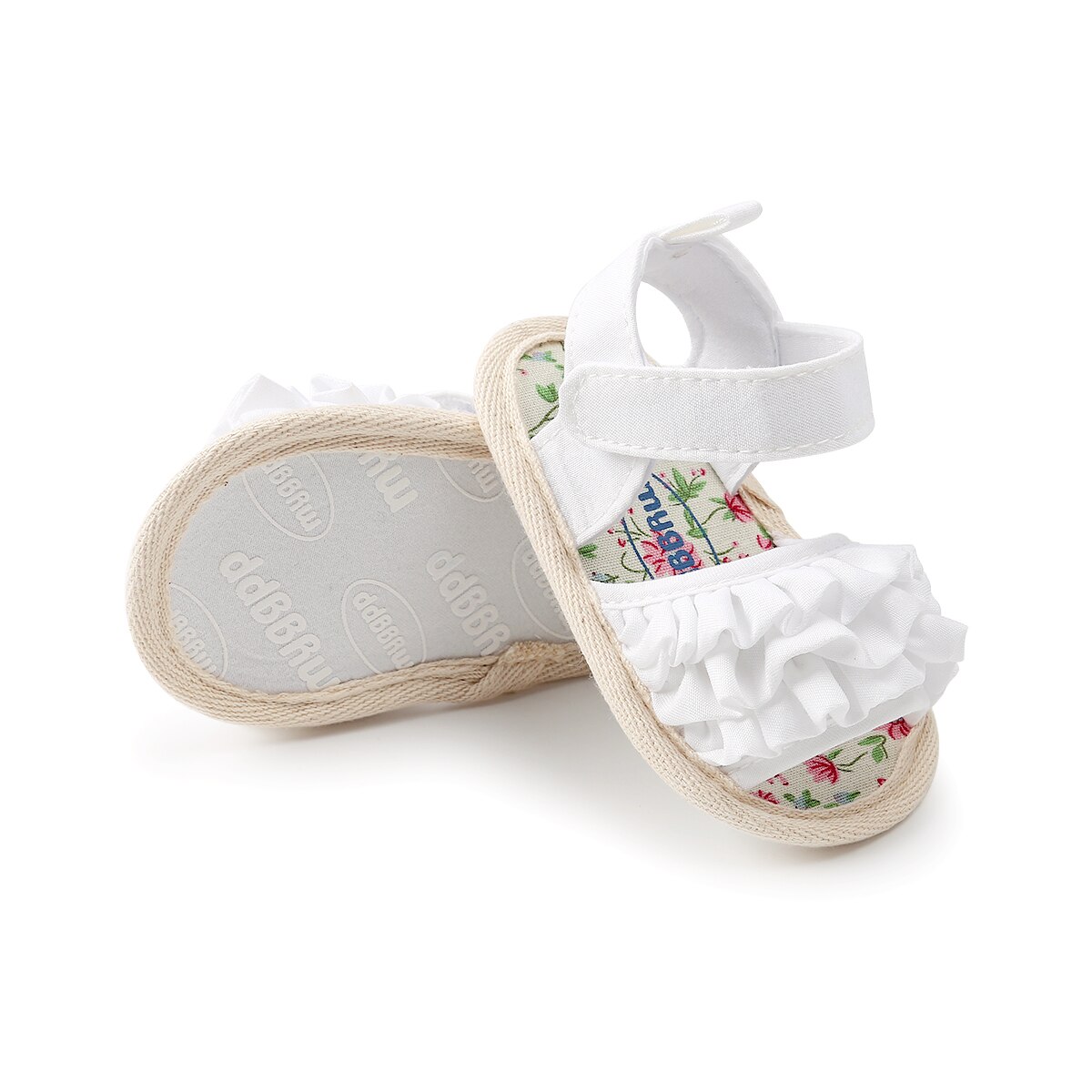 Infant Baby Girl Shoes Toddler Flats Sandals Premium Soft Rubber Sole Anti-Slip Summer Flower Lace Crib First Walker Shoes