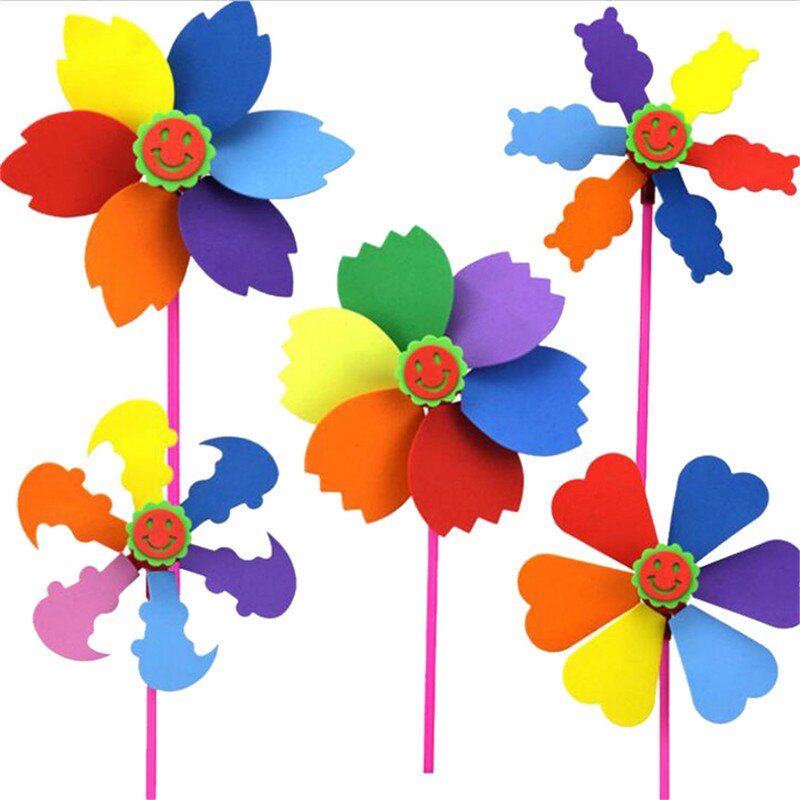 Tegneserie vindmølle diy håndværk legetøj til børn håndlavet pinwheel craft eva