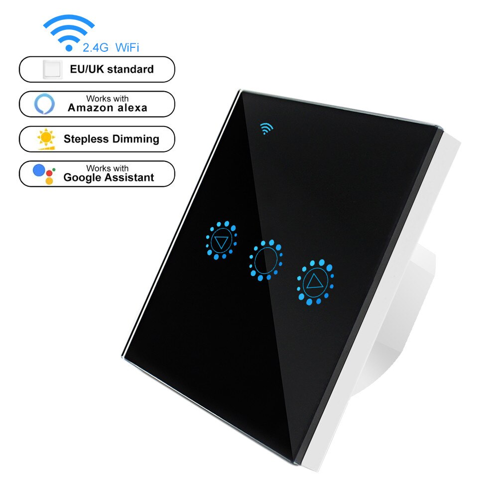 Dimbar wifi smart lysbryter 1 gjeng berøringskontroll trinnløs mørkere bryter 300w fjernkontroll alexa google assistent ifttt: Eu svart
