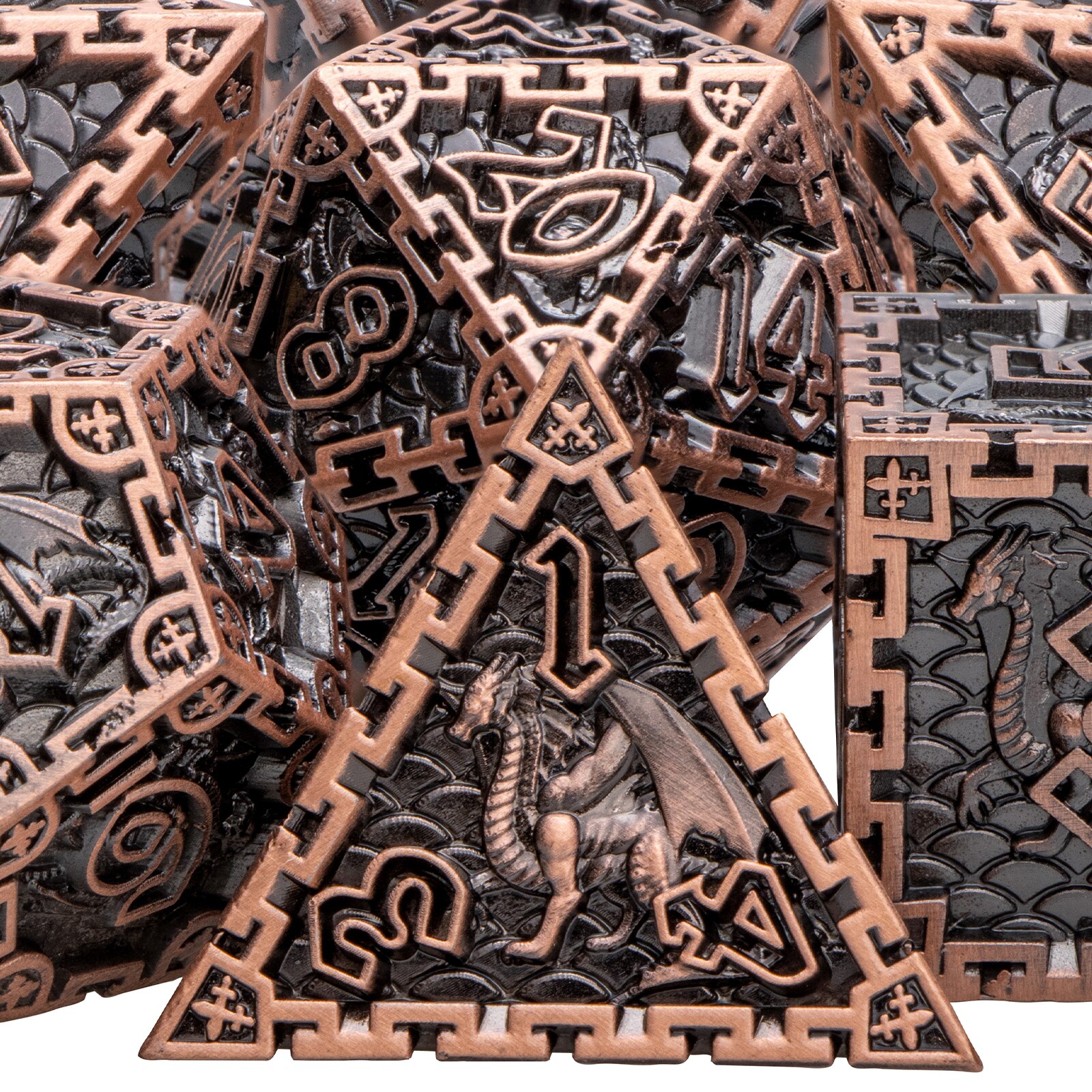 Metal Polyhedral DND Dice Set Dungeon and Dragon D&amp;D Dice for MTG Pathfinder RPG Roll Playing Game D20 D12 D10 D8 D6 D4: Copper Black Numbers