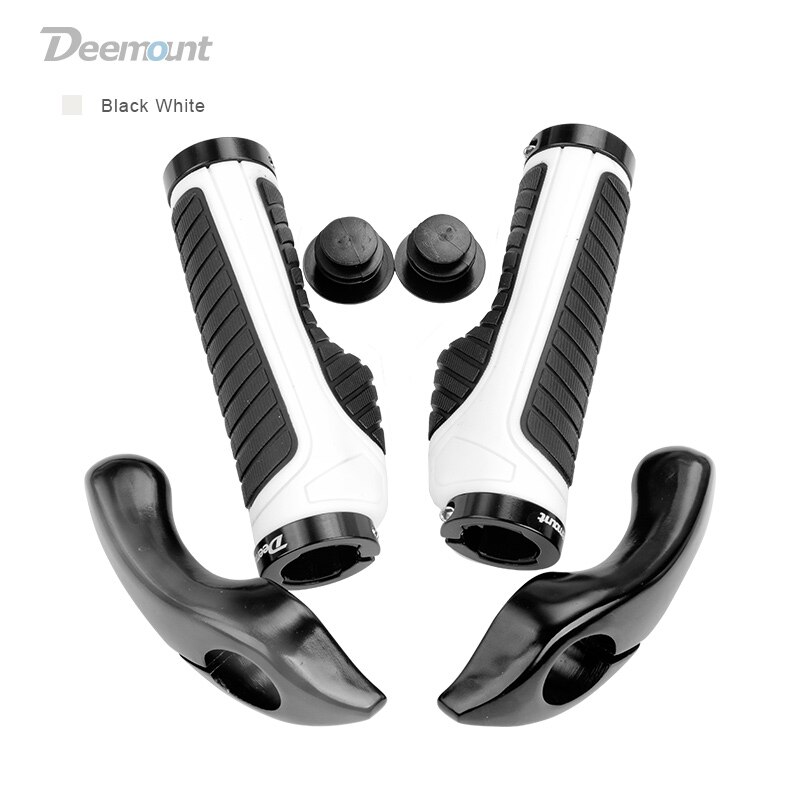 Deemount Bicycle Grips 2 Ends Fixed Lock Rings Gear Not-slip Shock Absorption Handlebar Rubber Grips Dual Color Casing: Black White N Grip