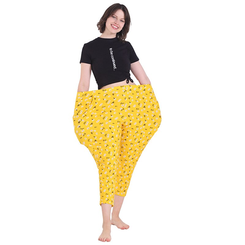 Plus Size 6XL 7XL Sleep Bottoms Summer High Elastic Casual Loose Home Pants Bottoming Calf Length Trousers Lounge Pants Women