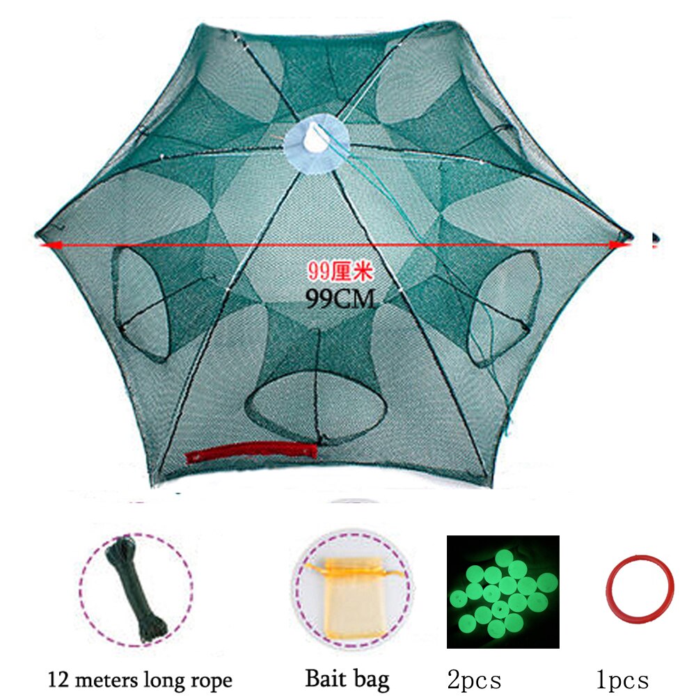 Strengthened 4-20 Holes Automatic Fishing Net Shrimp Cage Nylon Foldable Crab Fish Trap Cast Net Cast Folding Fishing Network: 6 Holes