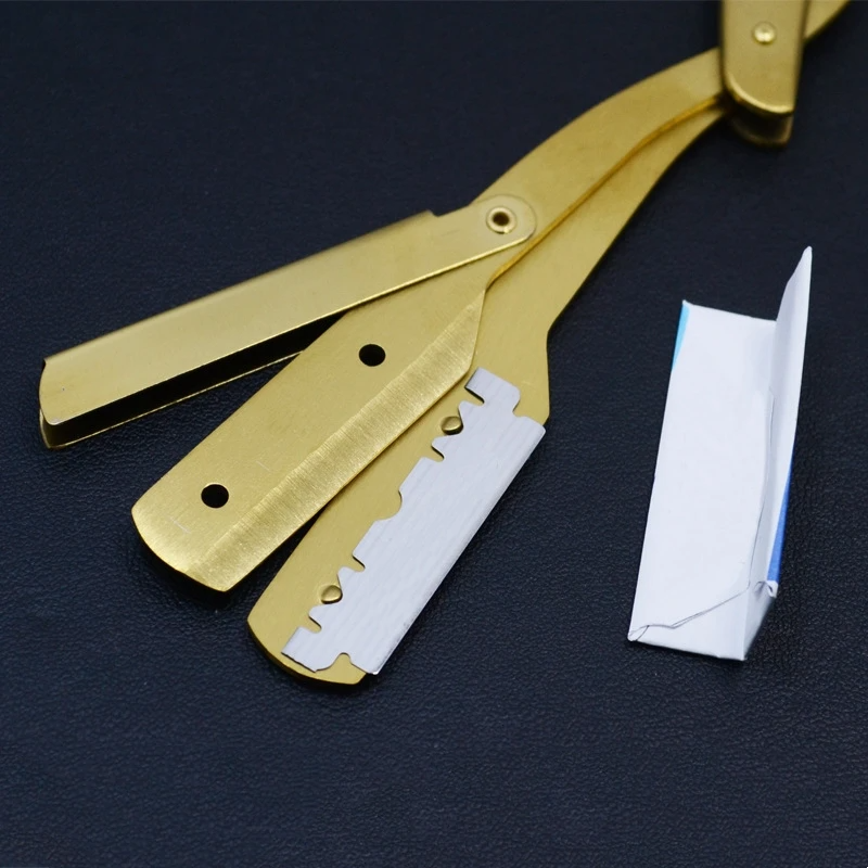 Barberos, maquinilla de afeitar Manual, juego de cepillos para Barba, depilación de borde recto para hombres, maquinilla de afeitar para salón, corte de pelo, barba, herramientas de afeitado de cejas con 10 hojas