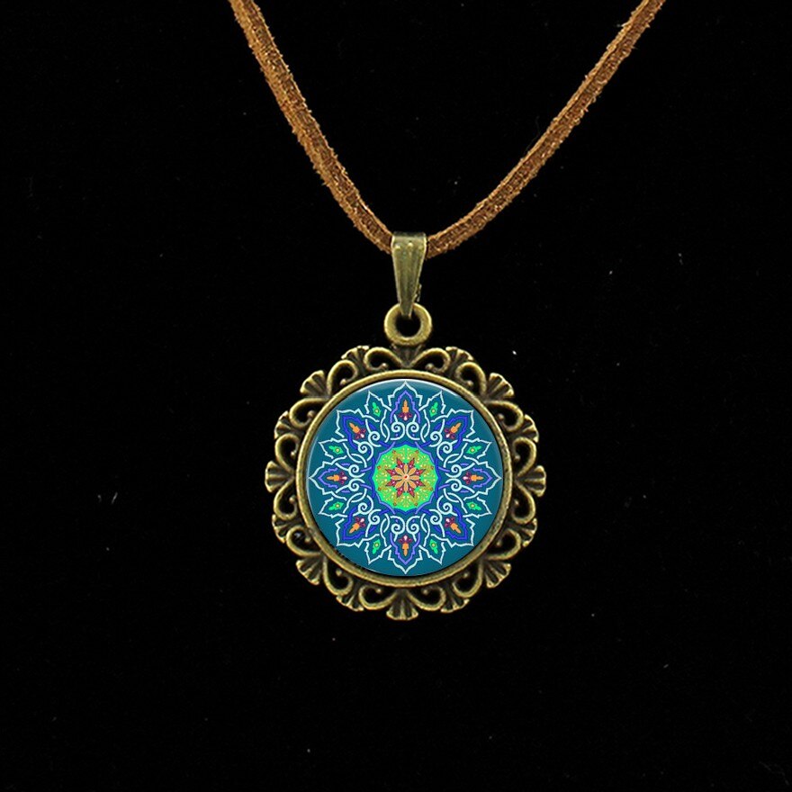 Retro Om Lederen Ketting Mandala Bloem Hanger India Choker Verklaring Kettingen Chakra Zen Yoga Vriendschap Sieraden L 214: L290