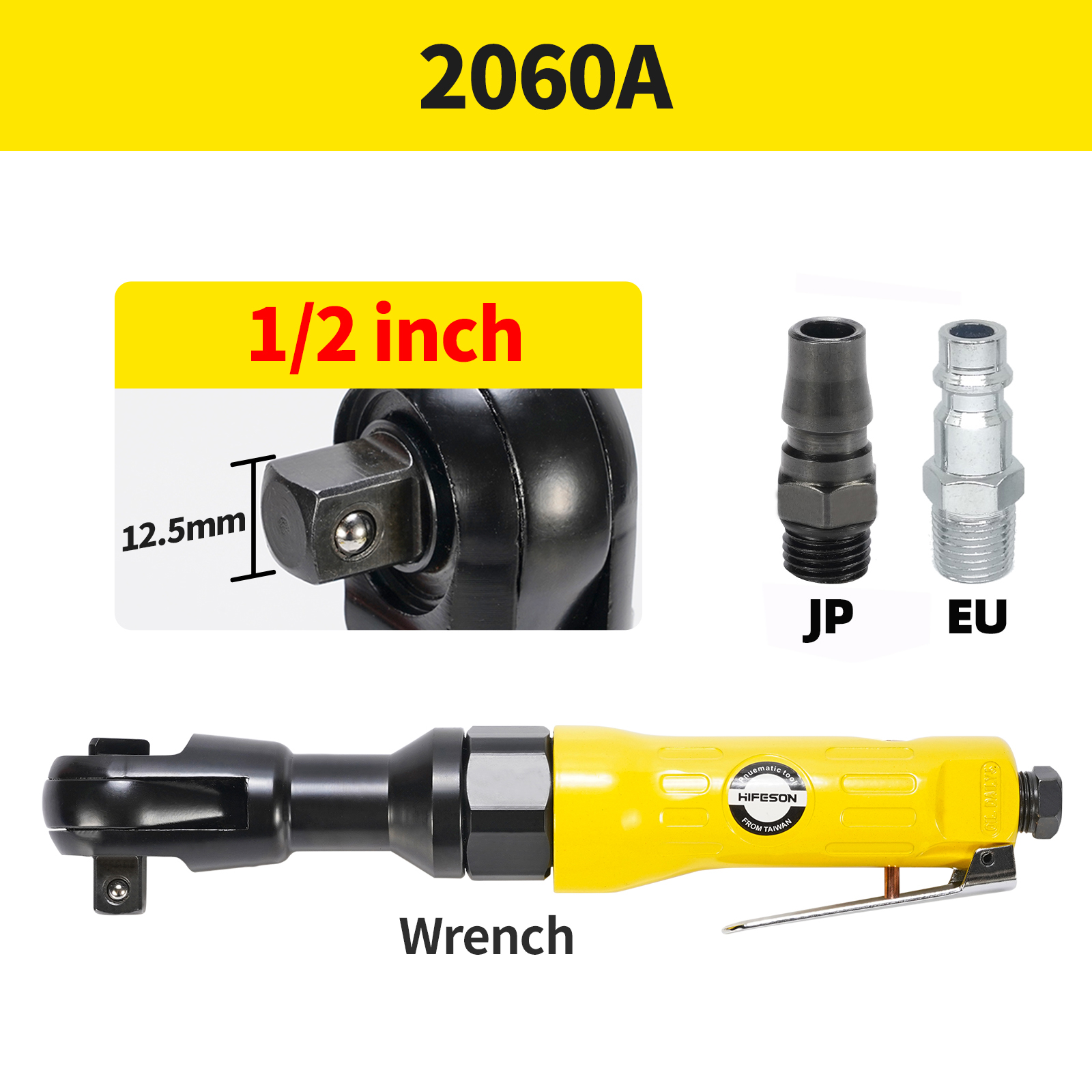 Llave neumática de 1/2 3/8 1/4 pulgadas, llave de aire con trinquete, herramientas neumáticas, llaves, herramientas de aire con conector de la UE: Negro