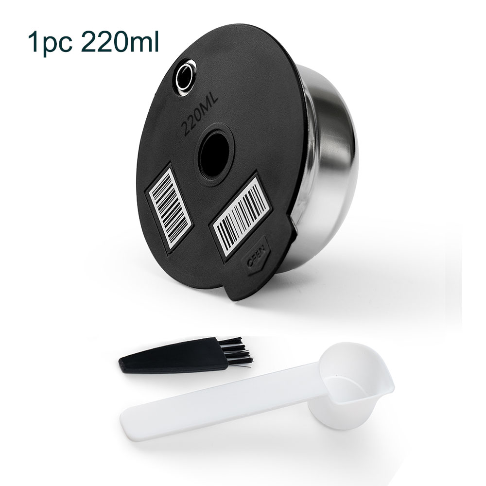 Cápsulas Tassimo reutilizables de acero inoxidable con 4 tapas de silicona negras compatibles con máquina Bosch Tassimo: Gris oscuro