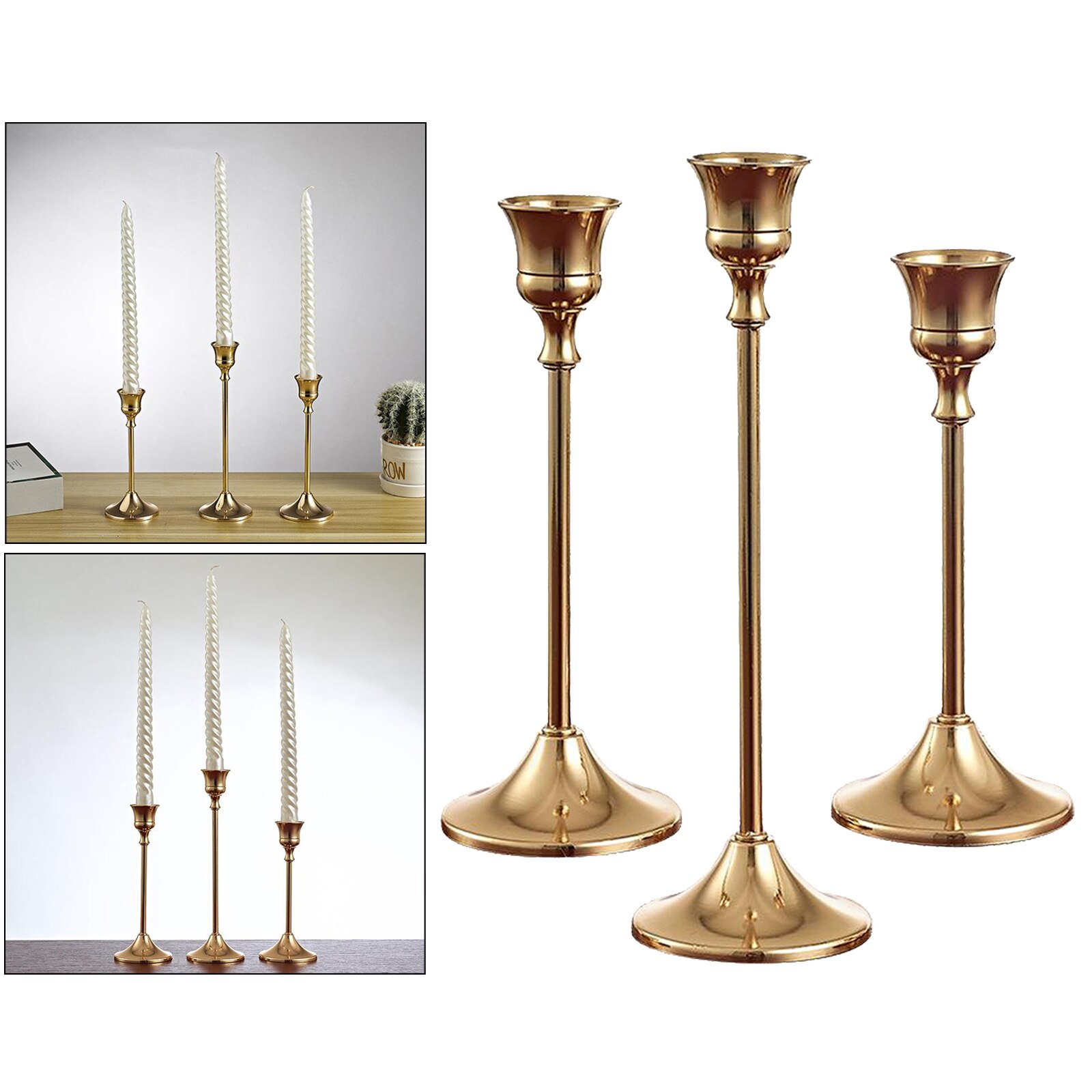 Solid Metal Candlesticks Gold Candle Holders Thin Stem 3 Size to Choose