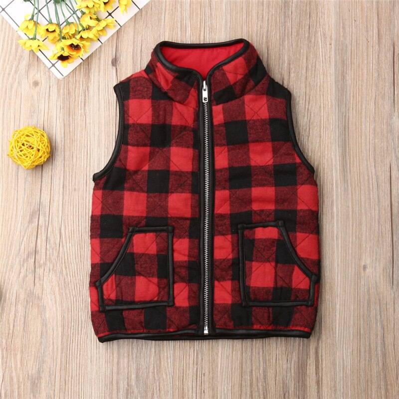 Kids Baby Meisjes Herfst Winter Vest Vest Jasje Gilet Uitloper Plaid Rits Mouwloze Mode Jas: Rood / 6T