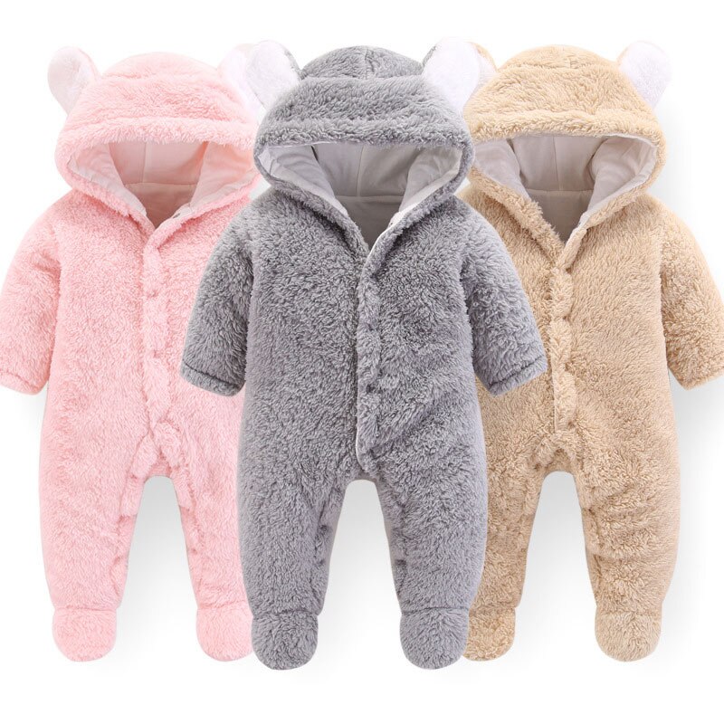 Baby Hooded Sherpa Kinderwagen Winter Warm Snowsuit Katoen Fleece Hooded Romper Jumpsuit Voor Ourdoor FEA889