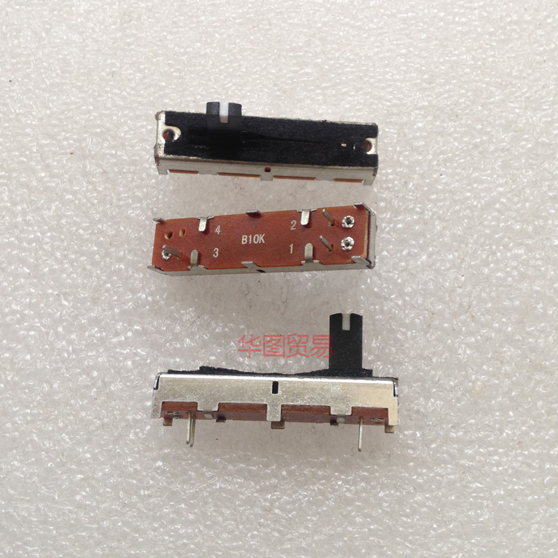 1 stks 35mm Enkele Direct Potentiometer Slider Potentiometer B10K/Met Witte Punt/Met Middelpunt/Handvat Lengte 10mm 3 Voeten