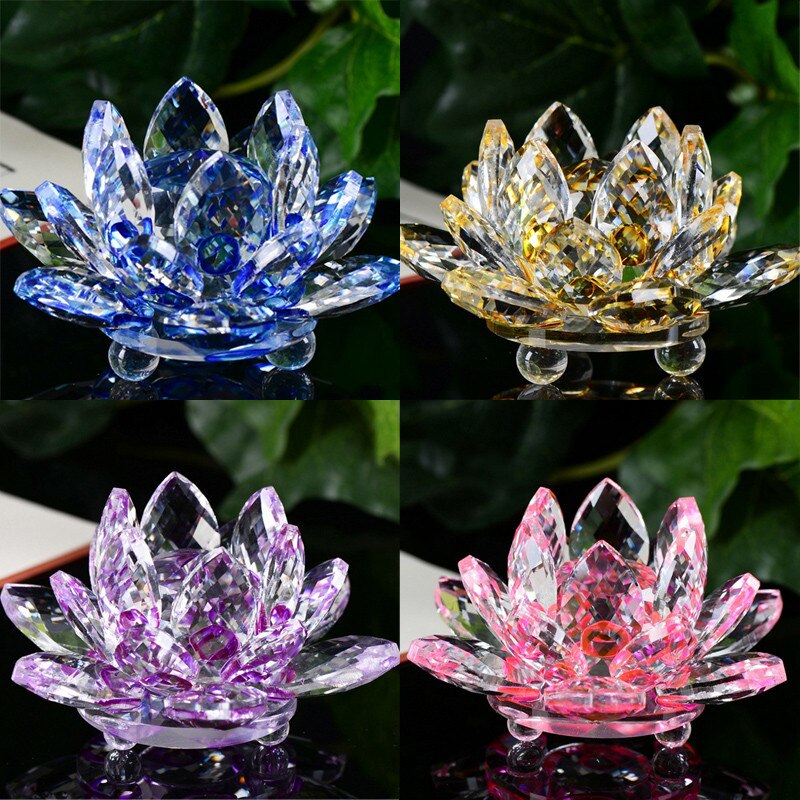 60mm cuarzo artesanía de cristal con de flor de loto vidrio pisapapeles Fengshui adornos figuras hogar boda decoración Souvenir