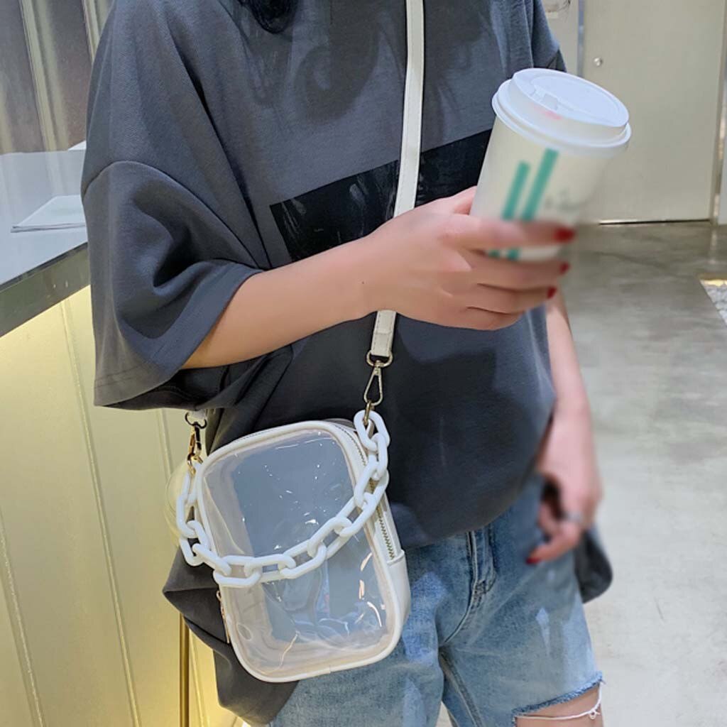 Transparent Crossbody Bag - Clear PVC - Acrylic Chain Strap - Women's Shoulder Handbag