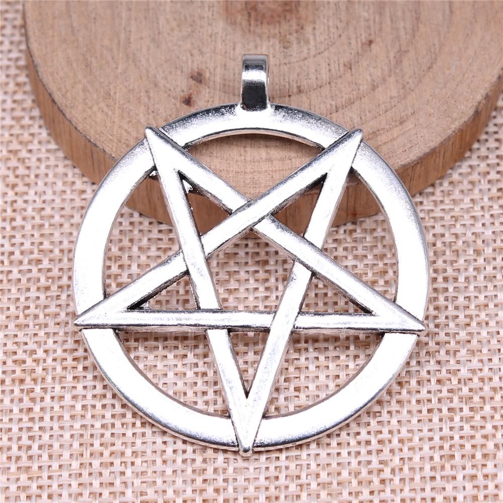 Wysiwyg 2 stk 51 x 44mm charms omvendt pentagram stjerne charms til smykker fremstilling gør-det-selv antikke sølvfarve legering charms