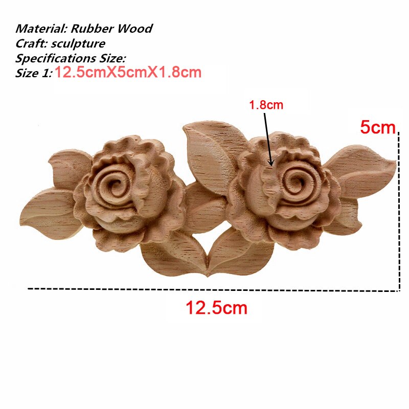 VZLX Flower Wood Carving Natural Wood Appliques for Furniture Cabinet Unpainted Wooden Mouldings Decal Decorative Figurine: 12cmX5cm
