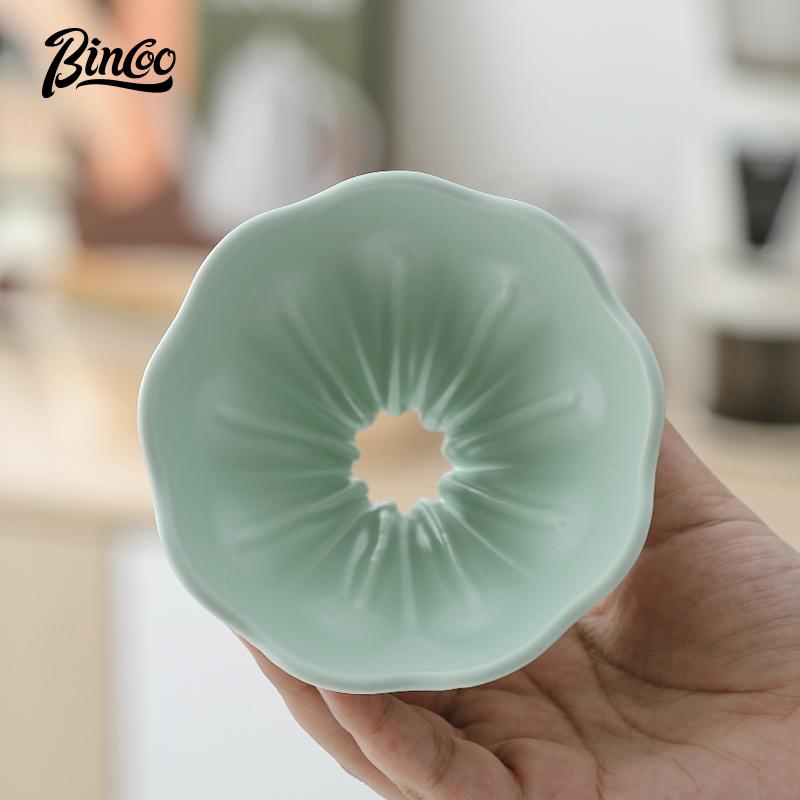 Taza con filtro de café de cerámica V01, juego de tazas de café con filtros reutilizables con soporte de madera, gotero de embudo, taza con filtro de flores, accesorios para café