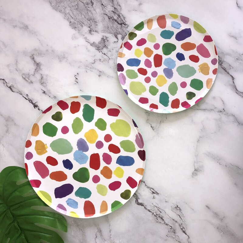 2 Sets Party Paper Plate Color Graffiti Disc Disposable Tableware Children's Birthday Party Cake Plate Plate (18cm+23CM)