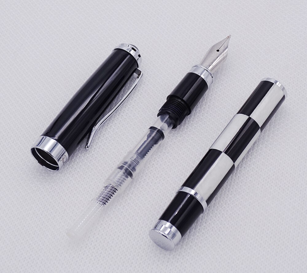 Fuliwen Penna stilografica alla moda in celluloide Pennino medio 0,7 mm, penna con motivo quadrato bianco e nero per la scrittura