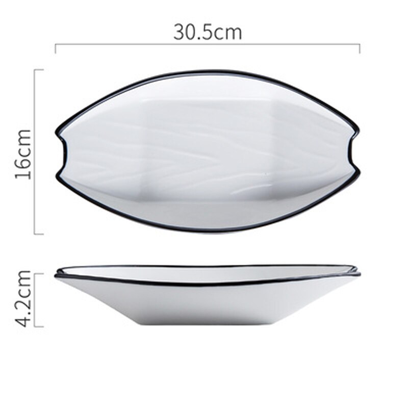 Assiette rectangulaire en céramique pour bateau, assiette rectangulaire Simple à ligne noire, ustensiles de cuisson ménagers, plateau nordique assiette de poisson, fromage riz cuit P: C