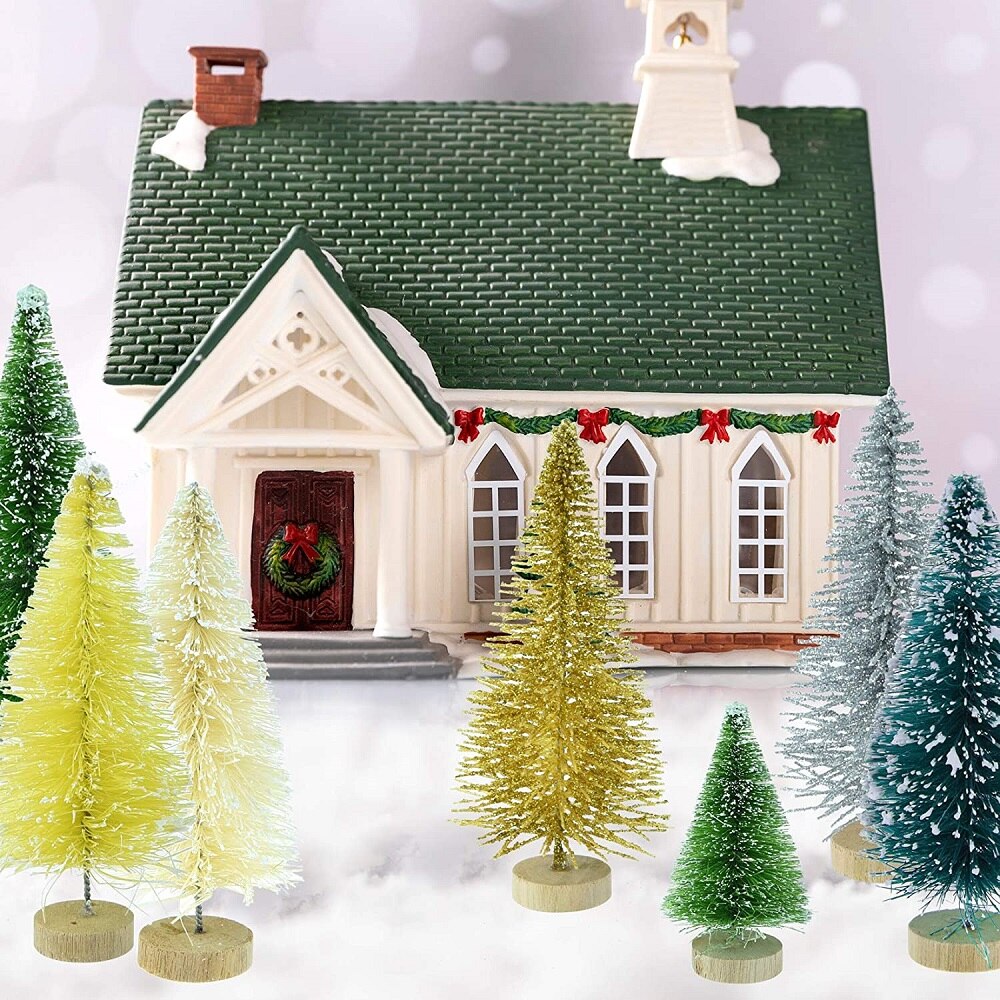 40pcs Colorful Mini Artificial Christmas Tree Mini Sisal Tree Miniature Tree Christmas Party Photo Prop For Christmas Ornament