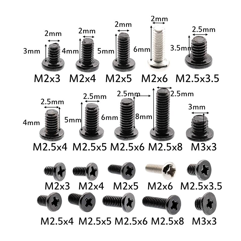 500Pcs M2 M2.5 M3 KM Screw Flat Head Phillips Screws Laptop Notebook Screws Set Kit For Computer Small Screw