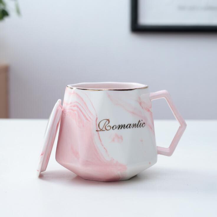 Høj kvalitet stil marmor mønster keramisk kop med låg gyldent tryk krus geometrisk formet kaffekop kontor kop: Marmorering pink / Normal pakke
