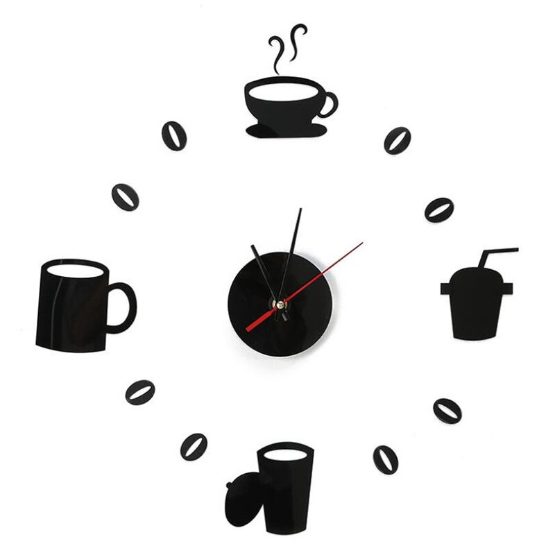 Wall Clock DIY 3D Number Wall Clock Sticker Home Room Decor Modern Office Decor Drinking Shape Wall Clock Decal