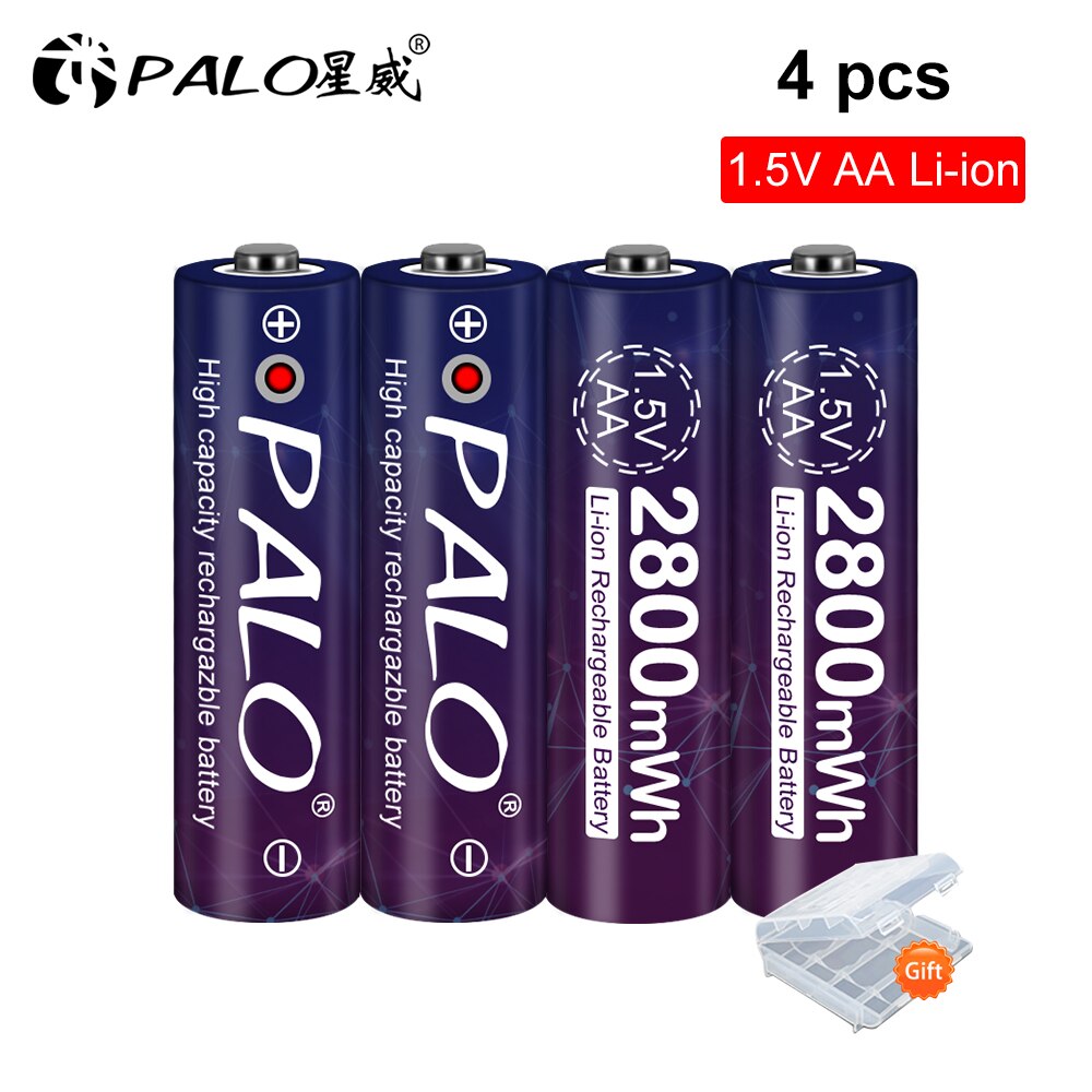 Palo 2-8 Stuks 1.5V 2800mWh Aa Li-Ion Lithium Batterij 1.5V Aa Oplaadbare Batterij Voor Camera Speelgoed + Usb Battery Charger Case: 4pcs battery