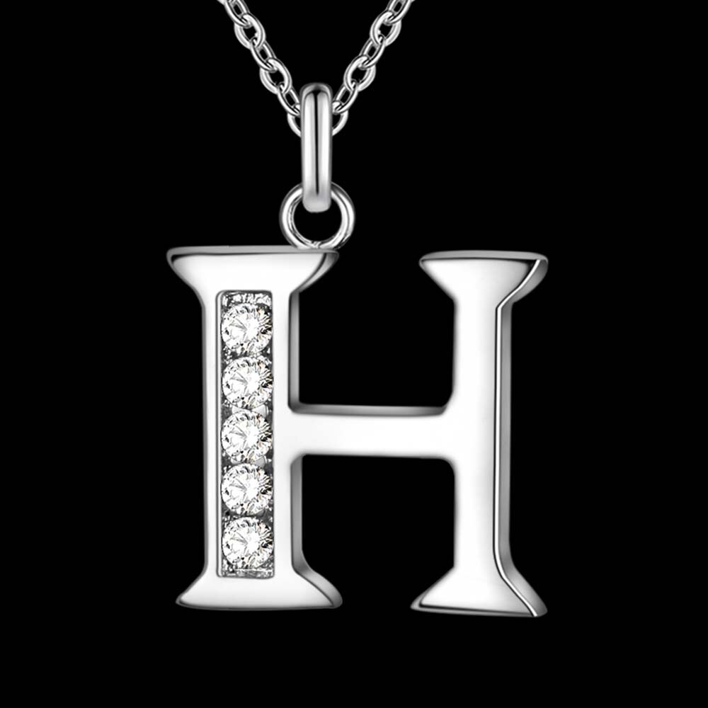 Letter A-S silver plated Necklace, Stamp 925 silver jewelry Pendant /XYLQNNAG XYLQNNAG: H