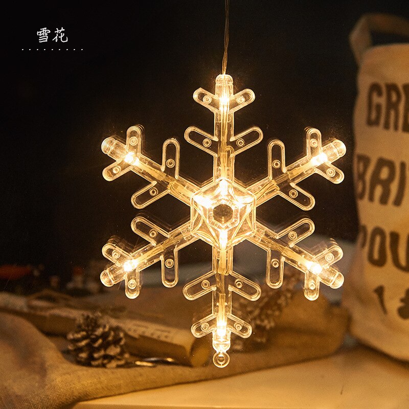 Led kerstverlichting glazen decoratie maan ster lampen raam decoratieve verlichting kindernachtlampje aaa op batterijen kerst: Sneeuwvlok