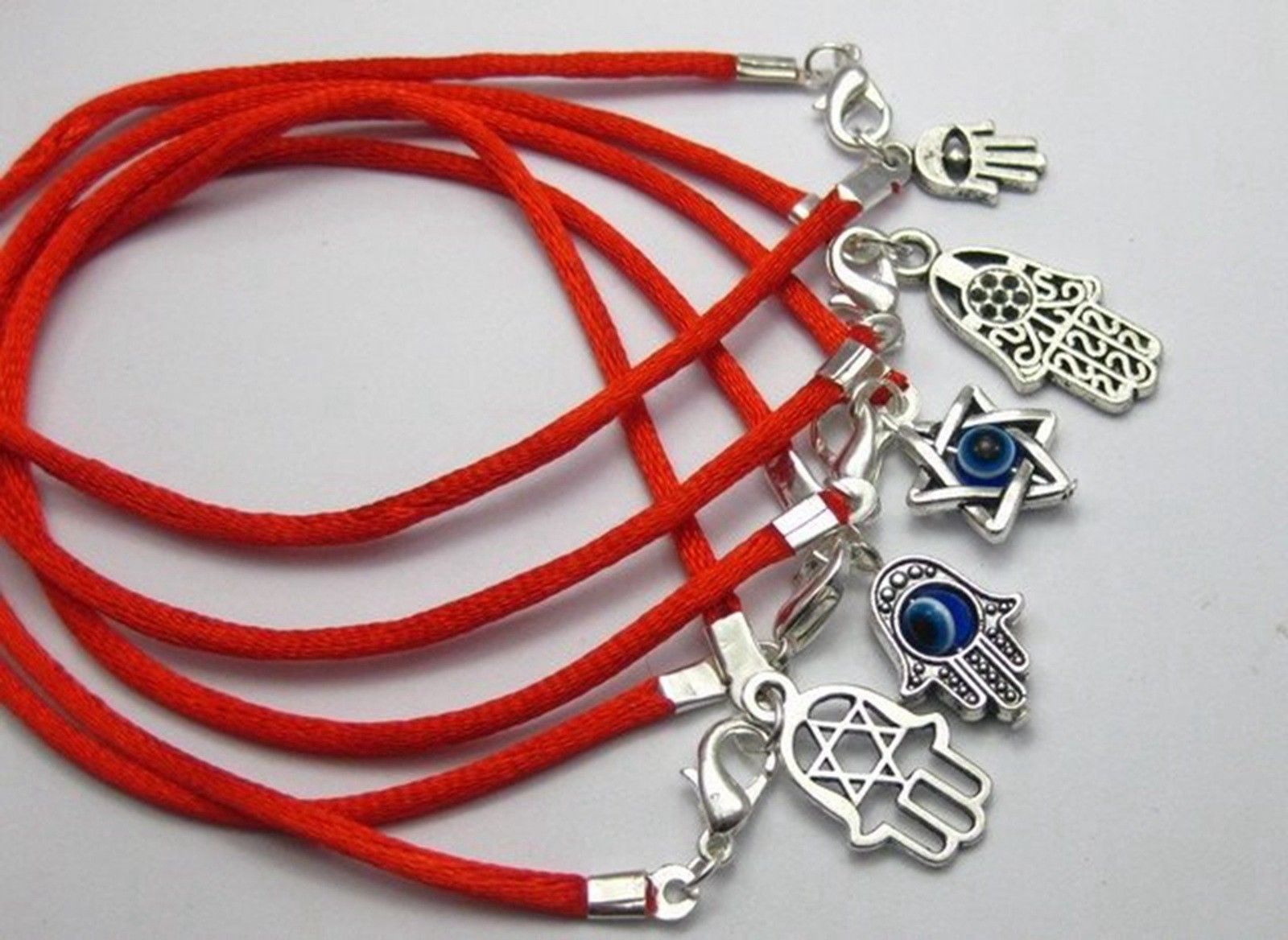 10 pulseras de la buena suerte con forma de ojo de cuerda roja, mano de Hamsa, &quot;Estrella de David&quot;