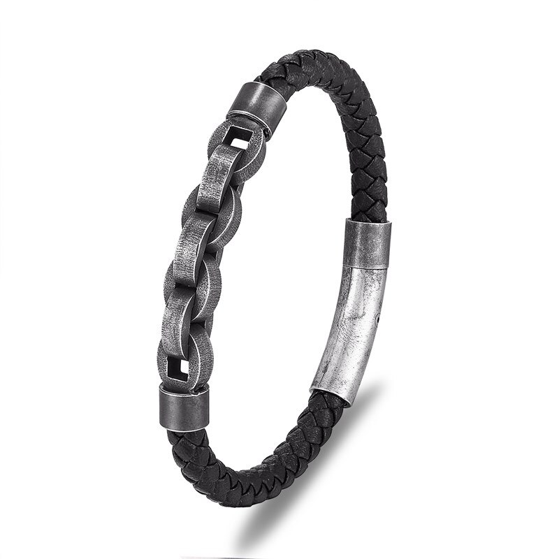 MKENDN Punk Rock bracciale in pelle da uomo Biker Link Chain gioielli Viking bracciali maschili in acciaio inossidabile accessori moto regalo: L483 / 19 centimetri