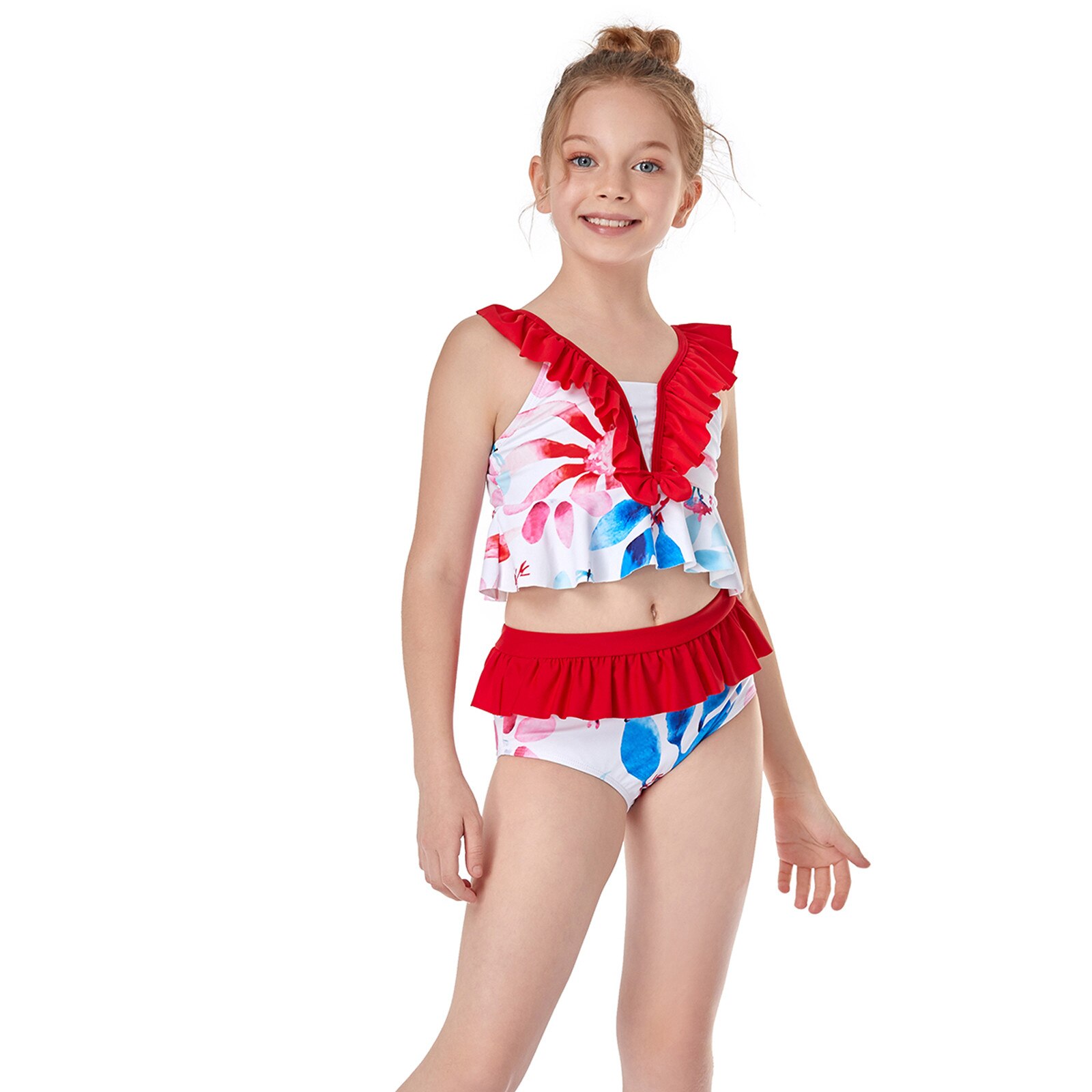 Kleinkind Baby freundlicher Mädchen Bikini Rüschen Drucken Zwei Stück Badeanzug Badeanzug Strand Bademode Schwimmen Sommer Mädchen Beachwear