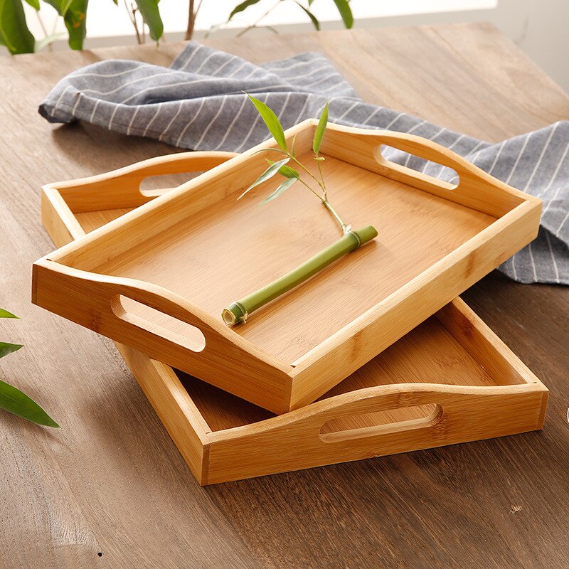 Bamboo Wood Tray Solid Wood Household Rectangular Tea Tray Water Cup Plate Japanese Bread Snack Wooden Dish Coffee BBQ Tray