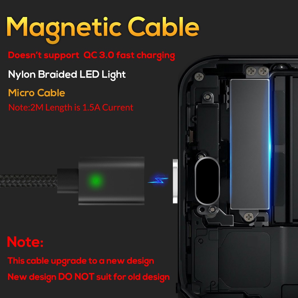 Topk  am21 magnetisk kabel usb type c kabel & mikro usb kabel nylon flettet led indikator data sync magnet opladerkabel