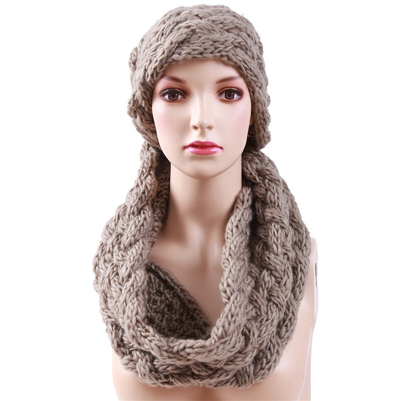 Winter Cable Ring Scarf Women Knitting Infinity Scarves Knitted Warm Neck Circle Scarf bufandas cuellos HO988544: Light Coffee