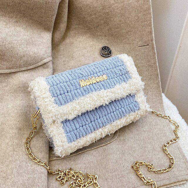 Bolsa de tejido artesanal moderna, bolso de lana de tela de malla, hecho a mano, con gancho de pestillo, bolso de hombro práctico, accesorios: LightGray