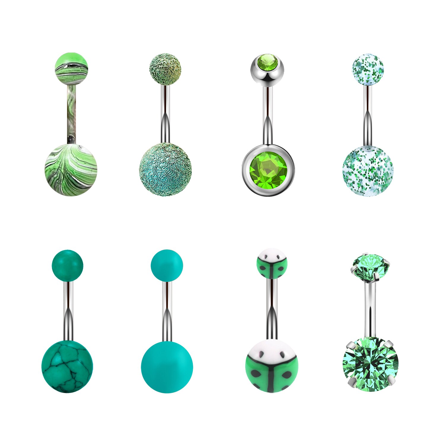 8Pcs Buik Piercing Belly Button Ring Crystal Sieraden Sexy Oorbellen Vrouwen Body Strand Goth Helix Navel Piercing kit: green-8pcs