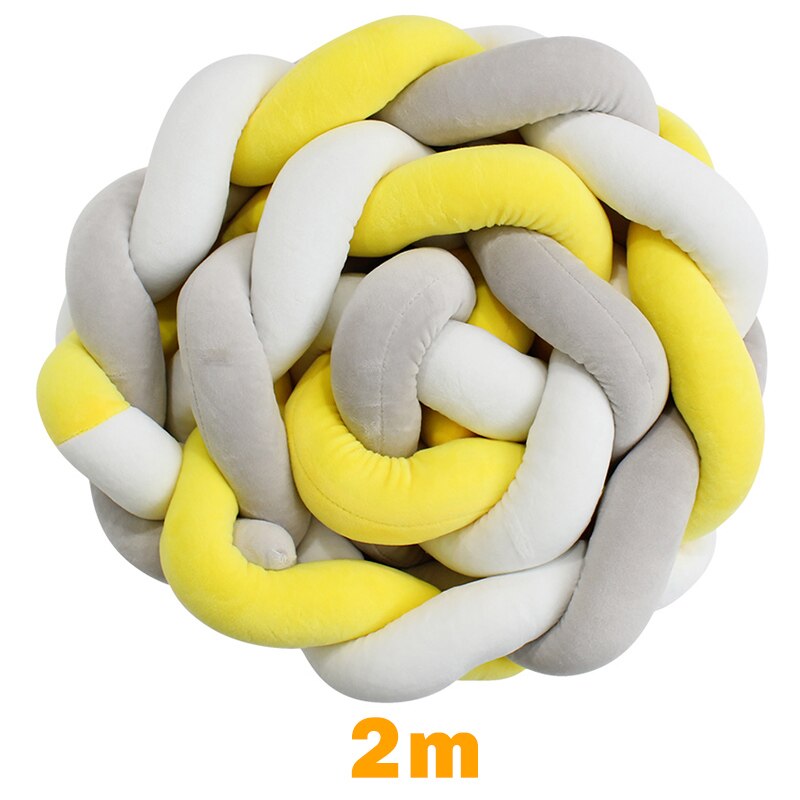 200 cm Lengte Baby Bed Bumper Pure Kleur Weven Pluche Babybedje Protector Voor Pasgeborenen Baby Kamer Decoratie: Yellow Grey 2m