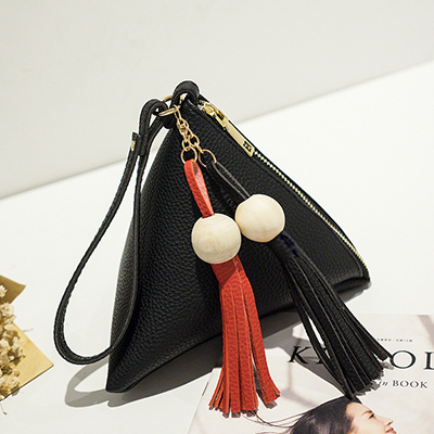 Driehoek Kwastje Mini vrouwen Tas Vrouwelijke Clutch Purse Handtas Polsbandjes Strap Kleine Totes PU Schoudertas Casual Telefoon pakket: black