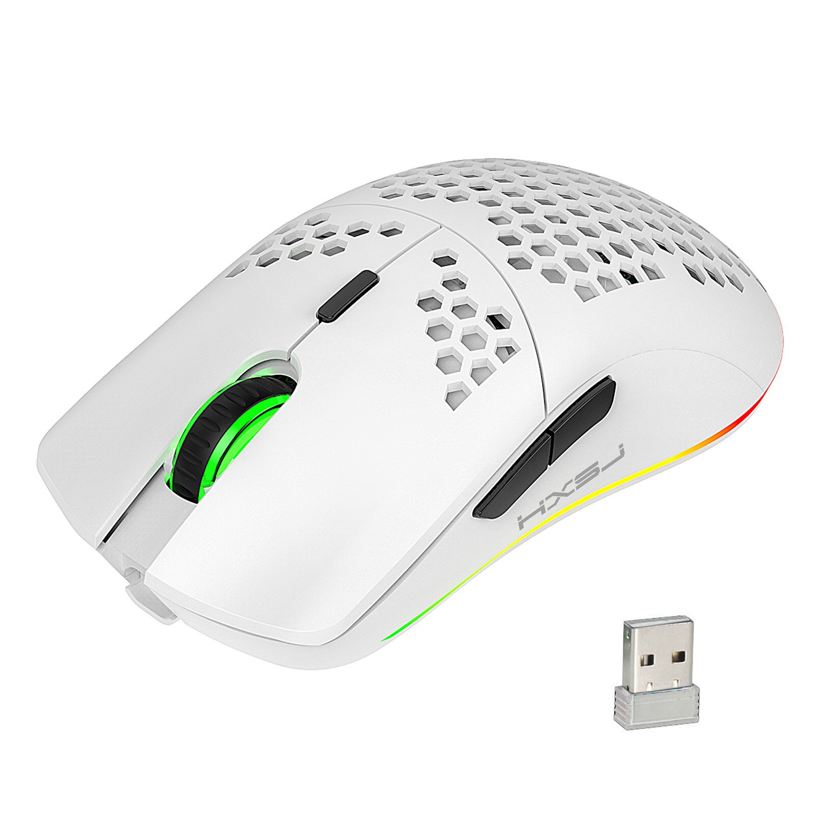 HXSJ T66 RGB 2.4G Wireless Gaming Mouse RGB Lighting Charging Mouse with Adjustable DPI Ergonomic for Desktop Laptop: white