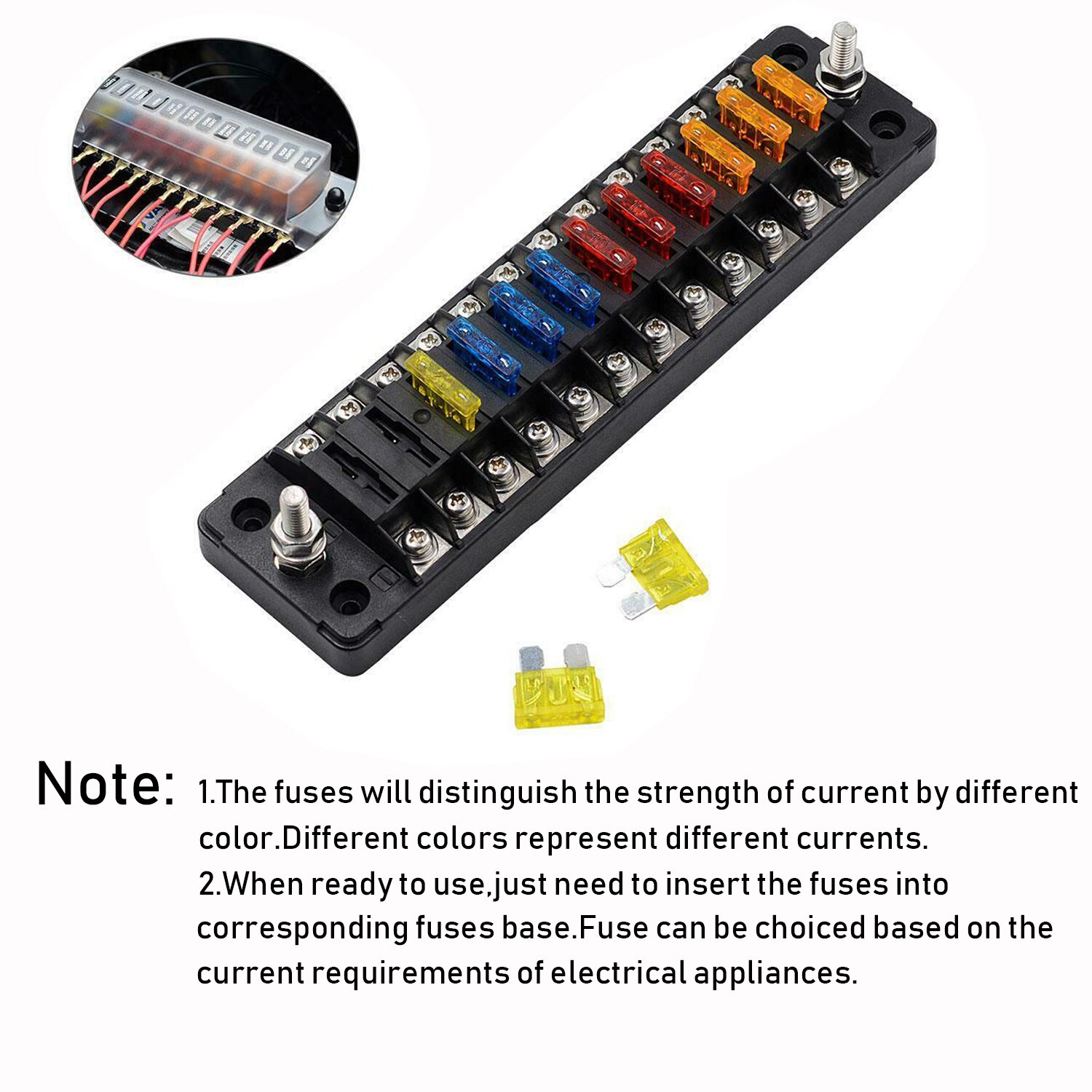 12 Way Blade Fuse Box Block Holder Met Negatieve Bus Met Grond Waterdichte Bescherming Cover Sticker Voor 12V/24V Auto Boot