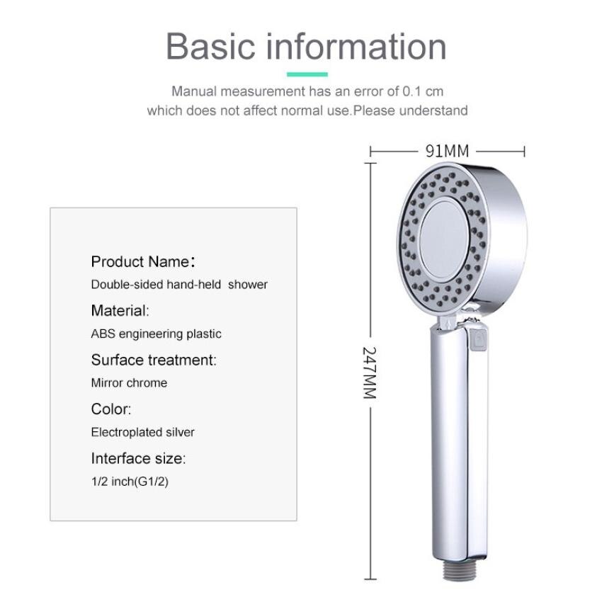 Dubbelzijdige Dual Functie Douchekop Water Saving Ronde Abs Chrome Booster Bad Douche Hoge Druk Handheld Handdouche